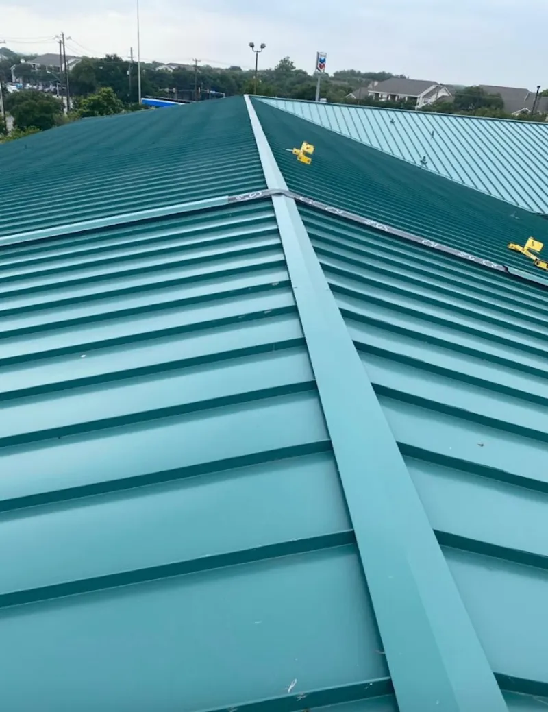 Green commercial metal roof ridge and valley for Metal Roof Repair in Lakewood Ranch