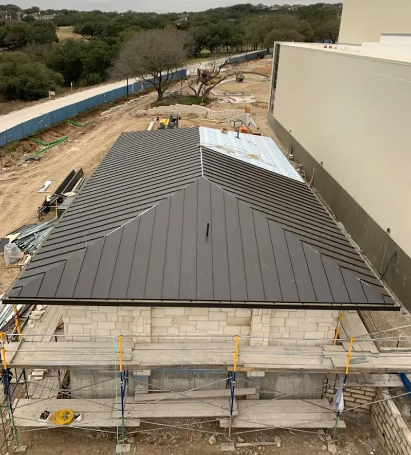 Metal roof new construction with scaffolding in Lakewood Ranch